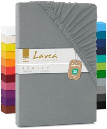 Lavea Spannbettlaken 120x200 cm – atmungsaktives Baumwoll‑Jersey, passend für Matratzen bis 20 cm (Mittelgrau)
