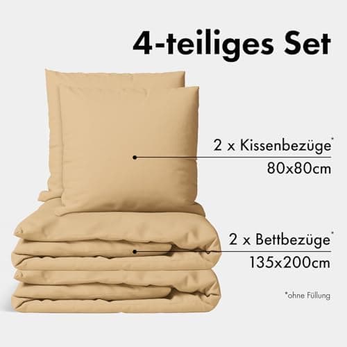 JACOBSON Bettwäsche 135x200 – 100% Baumwolle Perkal, OEKO‑TEX, 2‑teilig (135x200 + 80x80) mit Reißverschluss, Anthrazit
