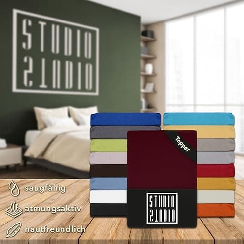 STUDIO Basic Spannbettlaken 200×220 cm – Jersey aus 100% gekämmter Baumwolle, elastisch & bügelfrei, passend für Matratz