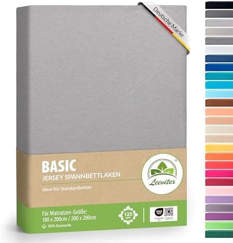 leevitex® Spannbettlaken 180x200–200x200 cm | 100% Jersey-Baumwolle | für Matratzen bis 25 cm