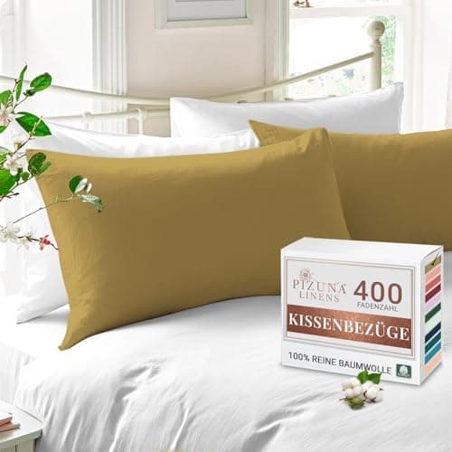 Pizuna Kissenbezüge 2er-Pack 40 x 80 cm Dunkelblau – 100% Langstapel-Baumwolle, 400 Fadenzahl