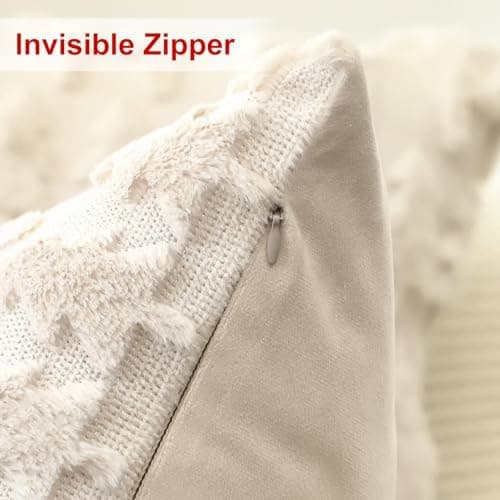 Artscope 2er-Set Kissenbezüge (40x40 cm) – weicher Kurzplüsch Wollsamt, Schneeflocke Creme Beige