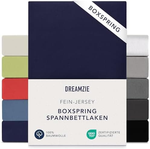 Dreamzie Topper-Spannbettlaken 180×200–200×200 cm – Jersey-Baumwolle 150 g/m², OEKO‑TEX STANDARD 100, extra niedrige Sei