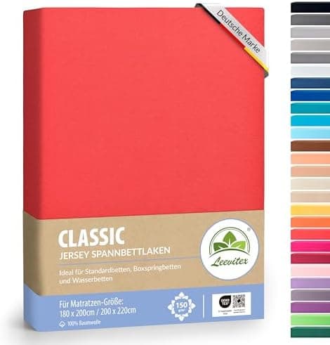 leevitex® Spannbettlaken 180x200–200x200 cm | 100% Jersey-Baumwolle | für Matratzen bis 25 cm