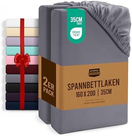 Utopia Bedding 2er-Set Spannbettlaken 140 x 200 cm – OEKO-TEX MADE IN GREEN zertifiziert – 35 cm Tiefe Tasche