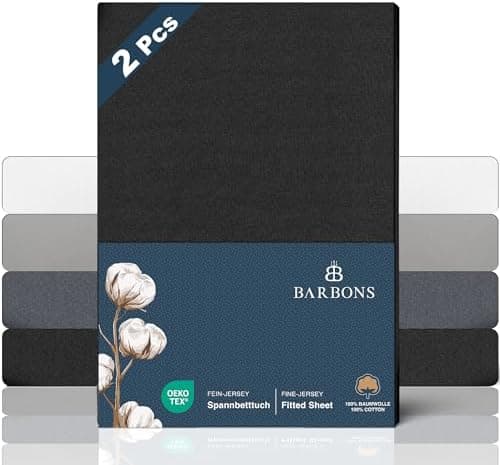BARBONS Spannbettlaken 140x200 cm – 100% Baumwolle Jersey, für Boxspringbett & Matratzen bis 27 cm – Hellgrau
