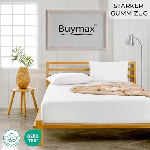 Buymax® Spannbettlaken 100x200 cm – 100% Baumwolle (Jersey), für Matratzen bis 25 cm, OEKO-TEX® Weiß