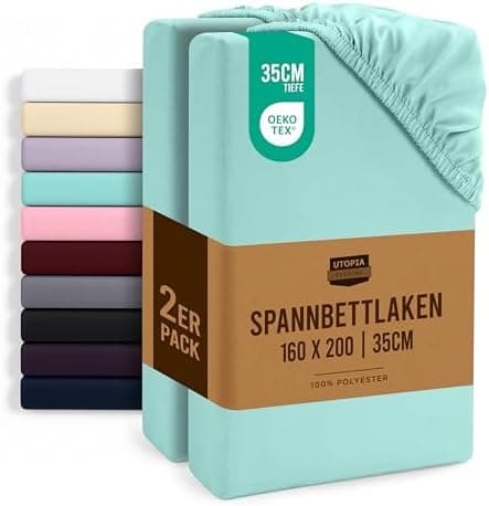 Utopia Bedding 2er-Set Spannbettlaken 140 x 200 cm – OEKO-TEX MADE IN GREEN zertifiziert – 35 cm Tiefe Tasche