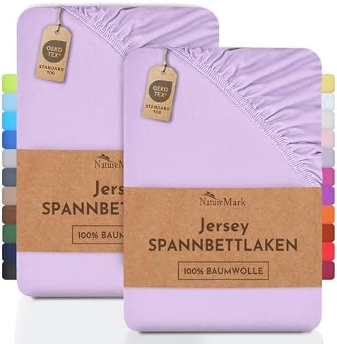 NatureMark Jersey-Spannbettlaken 2er-Pack – 100% Baumwolle, 90 x 200–100 x 200 cm, Creme/Natur