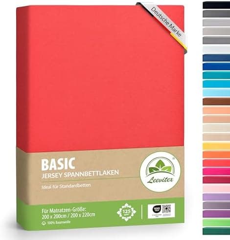 leevitex® Spannbettlaken 180x200–200x200 cm | 100% Jersey-Baumwolle | für Matratzen bis 25 cm