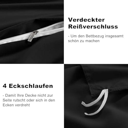 WAVVE Bettwäsche 135x200 – 4‑teiliges Mikrofaser‑Set Anthrazit (inkl. 2×80×80 cm Kissenbezüge) mit Reißverschluss, OEKO‑