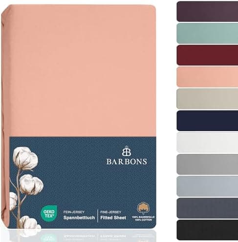 BARBONS Spannbettlaken 140x200 cm – 100% Baumwolle Jersey, für Boxspringbett & Matratzen bis 27 cm – Hellgrau