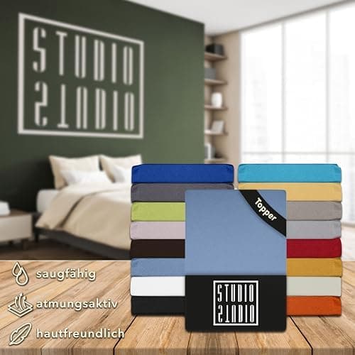 STUDIO Basic Spannbettlaken 200×220 cm – Jersey aus 100% gekämmter Baumwolle, elastisch & bügelfrei, passend für Matratz