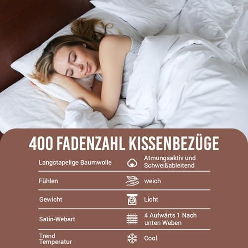 Pizuna Kissenbezüge 2er-Pack 40 x 80 cm Dunkelblau – 100% Langstapel-Baumwolle, 400 Fadenzahl