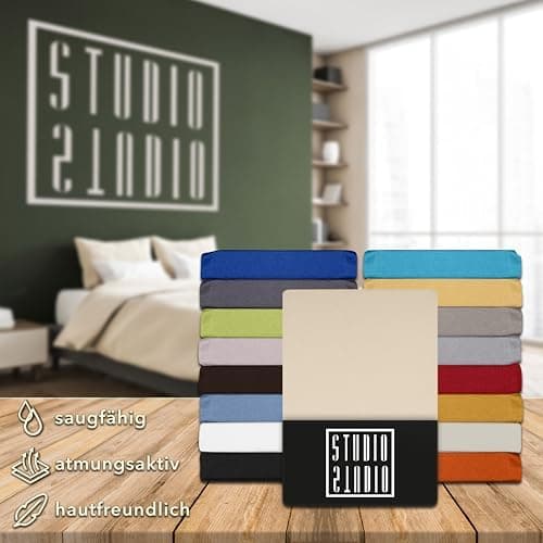 STUDIO Basic Spannbettlaken 200×220 cm – Jersey aus 100% gekämmter Baumwolle, elastisch & bügelfrei, passend für Matratz