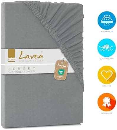 Lavea Spannbettlaken 120x200 cm – atmungsaktives Baumwoll‑Jersey, passend für Matratzen bis 20 cm (Mittelgrau)