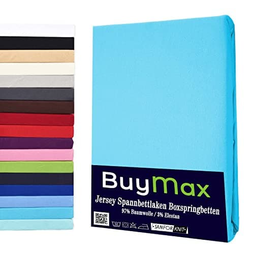 Buymax® Spannbettlaken 140x200 cm – 100% Baumwolle (Jersey), für Matratzen bis 25 cm