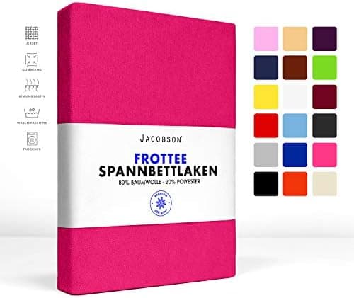 Jacobson Premium Frottee-Spannbettlaken aus Baumwolle, 200 g/m² (120–130 x 200 cm) – Grau