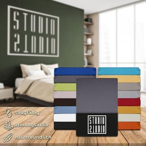 STUDIO Spannbettlaken Jersey – 97 % Baumwolle / 3 % Elastan – 120×200 / 120×220 / 130×200 / 130×220 cm, passend für Matr