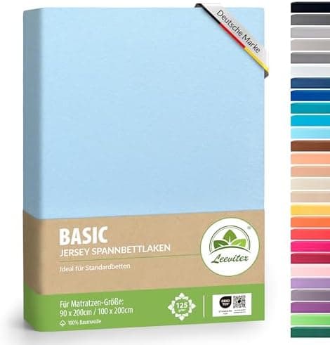 leevitex® Spannbettlaken 180x200–200x200 cm | 100% Jersey-Baumwolle | für Matratzen bis 25 cm
