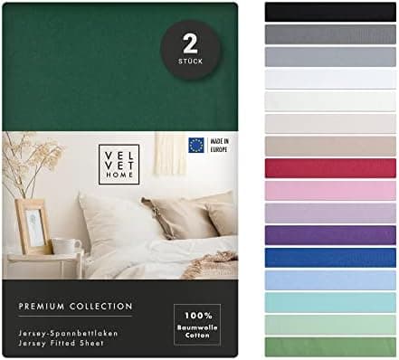 VelvetHome Spannbettlaken 120 x 200 cm – 100% gekämmte Baumwolle (Jersey), passend für Matratzen bis 25 cm
