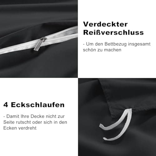 WAVVE Bettwäsche 135x200 – 4‑teiliges Mikrofaser‑Set Anthrazit (inkl. 2×80×80 cm Kissenbezüge) mit Reißverschluss, OEKO‑