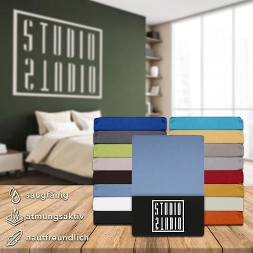STUDIO Spannbettlaken Jersey – 97 % Baumwolle / 3 % Elastan – 120×200 / 120×220 / 130×200 / 130×220 cm, passend für Matr