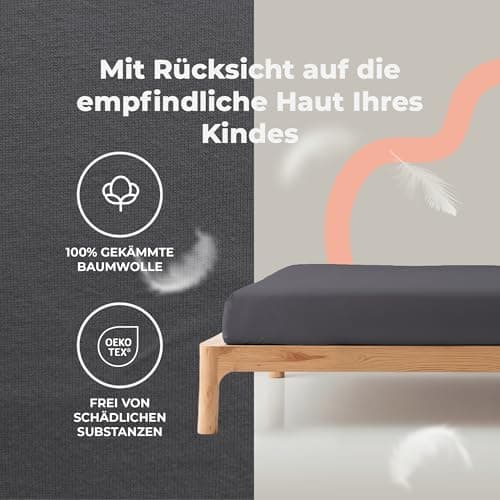 Soft Dream Spannbettlaken 90x200 cm Dunkelgrau – 100% gekämmte Baumwolle Jersey – für Kinder- & Juniorbett