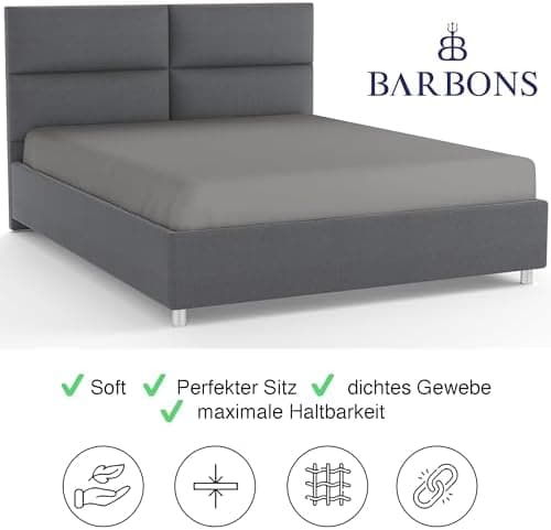 BARBONS Spannbettlaken 140x200 cm – 100% Baumwolle Jersey, für Boxspringbett & Matratzen bis 27 cm – Hellgrau