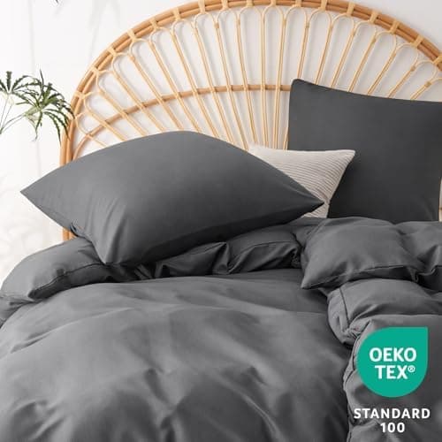 WAVVE Bettwäsche 135x200 – 4‑teiliges Mikrofaser‑Set Anthrazit (inkl. 2×80×80 cm Kissenbezüge) mit Reißverschluss, OEKO‑