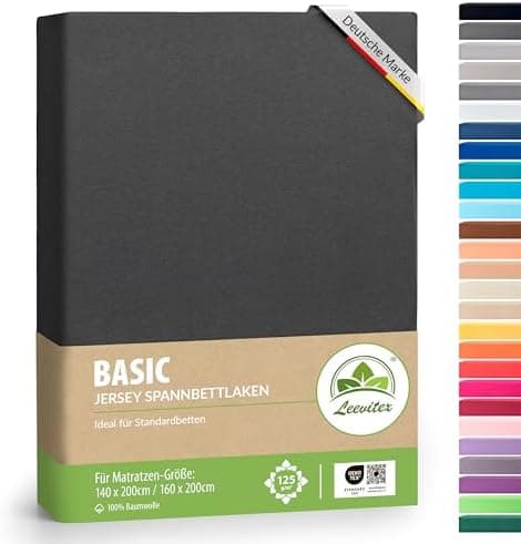 leevitex® Spannbettlaken 180x200–200x200 cm | 100% Jersey-Baumwolle | für Matratzen bis 25 cm