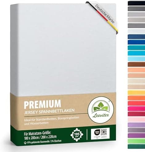 Premium Spannbettlaken – 97% Mako-Jersey-Baumwolle, 3% Elasthan | Boxspringbett-geeignet 90×200–100×220 cm