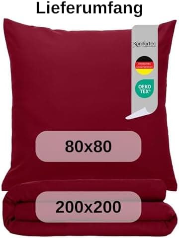Komfortec Bettwäsche 2‑teilig (Bettbezug 155x220 + Kissenbezug 80x80) – superweiche gebürstete 100% Mikrofaser, Grau, OE