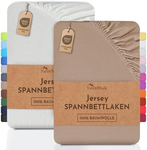 NatureMark Jersey-Spannbettlaken 2er-Pack – 100% Baumwolle, 90 x 200–100 x 200 cm, Creme/Natur