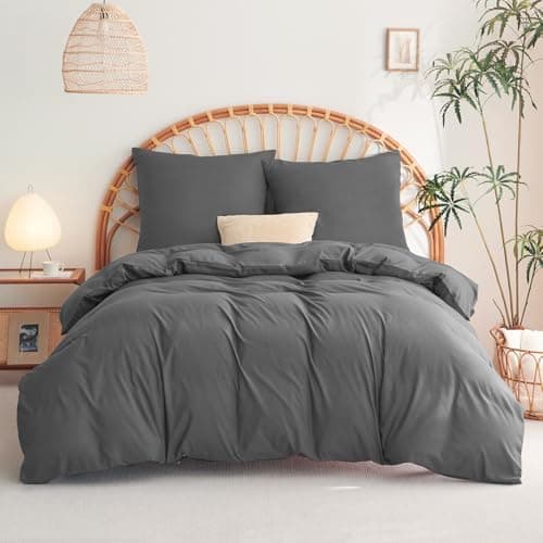 WAVVE Bettwäsche 135x200 – 4‑teiliges Mikrofaser‑Set Anthrazit (inkl. 2×80×80 cm Kissenbezüge) mit Reißverschluss, OEKO‑