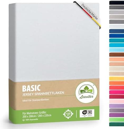 leevitex® Spannbettlaken 180x200–200x200 cm | 100% Jersey-Baumwolle | für Matratzen bis 25 cm