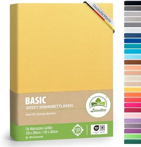 leevitex® Spannbettlaken 180x200–200x200 cm | 100% Jersey-Baumwolle | für Matratzen bis 25 cm