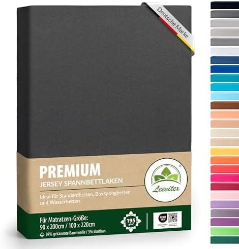 Premium Spannbettlaken – 97% Mako-Jersey-Baumwolle, 3% Elasthan | Boxspringbett-geeignet 90×200–100×220 cm