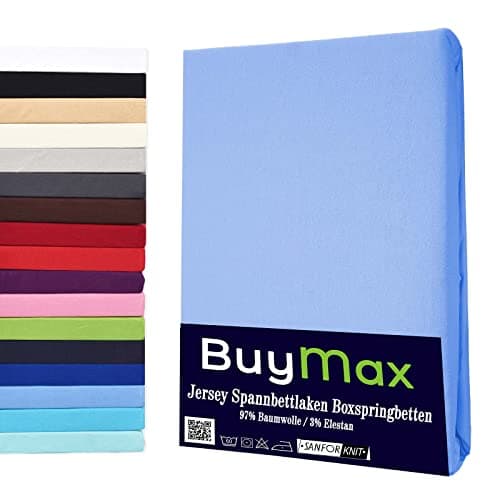Buymax® Spannbettlaken 140x200 cm – 100% Baumwolle (Jersey), für Matratzen bis 25 cm