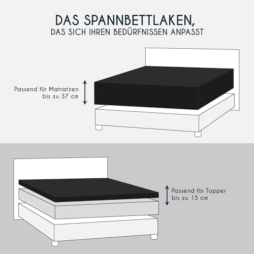 Dreamzie Topper-Spannbettlaken 180×200–200×200 cm – Jersey-Baumwolle 150 g/m², OEKO‑TEX STANDARD 100, extra niedrige Sei