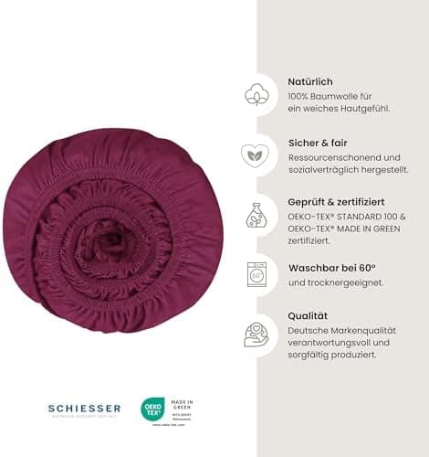 Schiesser Spannbettlaken Jessi – 100% gekämmte Baumwolle aus nachhaltiger Produktion | 180–190×200 cm, Matratzenhöhe bis