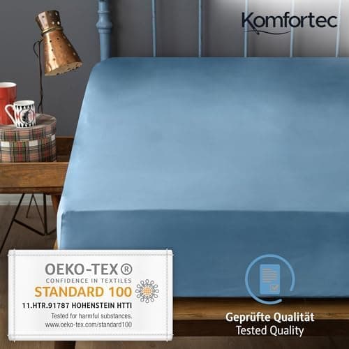 Komfortec Spannbettlaken 90x200 cm Jersey-Baumwolle – OEKO-TEX® Standard 100, Rundumgummizug für perfekte Passform, Weiß