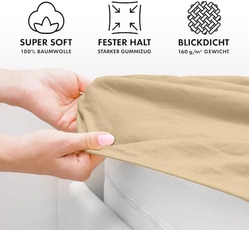 Jacobson Jersey-Spannbettlaken aus Baumwolle – OEKO-TEX STANDARD 100, 180x200–200x200 cm, Weiß