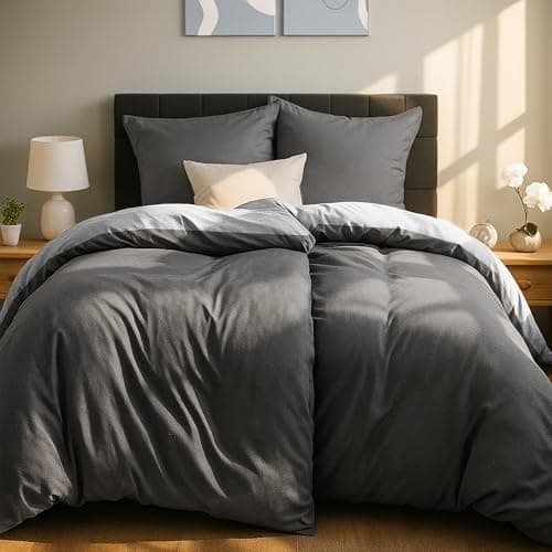 Bettwäsche 135×200 cm – Anthrazit, kuschelig weich & bügelfrei – ÖKO‑TEX MADE IN GREEN | 1x Bettbezug 135×200 + 1x Kisse
