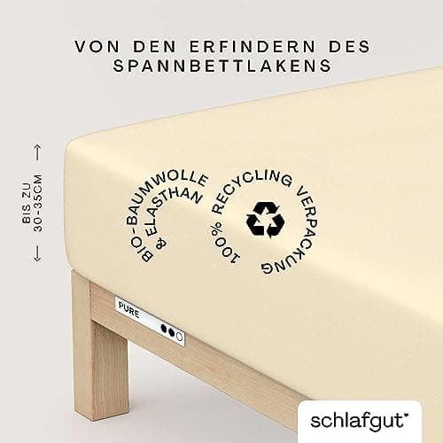 Schlafgut Pure Spannbettlaken 90x200 bis 100x220 cm – 95% Bio-Baumwolle & 5% Elasthan, Oeko-TEX zertifiziert – passend f