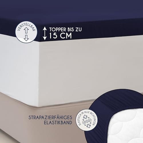 Dreamzie Topper-Spannbettlaken 180×200–200×200 cm – Jersey-Baumwolle 150 g/m², OEKO‑TEX STANDARD 100, extra niedrige Sei