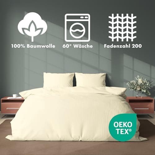 JACOBSON Bettwäsche 135x200 – 100% Baumwolle Perkal, OEKO‑TEX, 2‑teilig (135x200 + 80x80) mit Reißverschluss, Anthrazit