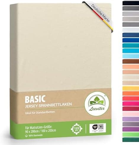 leevitex® Spannbettlaken 180x200–200x200 cm | 100% Jersey-Baumwolle | für Matratzen bis 25 cm