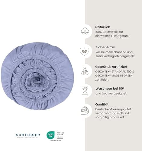 Schiesser Spannbettlaken Jessi – 100% gekämmte Baumwolle aus nachhaltiger Produktion | 180–190×200 cm, Matratzenhöhe bis