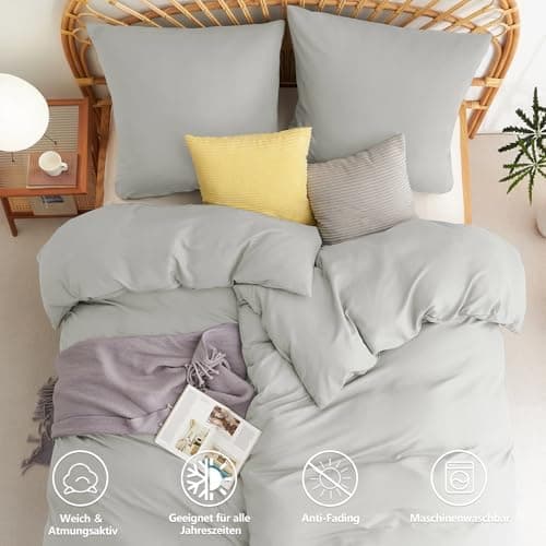 WAVVE Bettwäsche 135x200 – 4‑teiliges Mikrofaser‑Set Anthrazit (inkl. 2×80×80 cm Kissenbezüge) mit Reißverschluss, OEKO‑